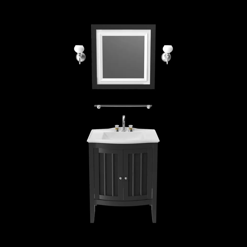 Lavabo de baño de madera con espejo